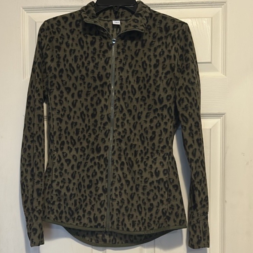 Old Navy Olive Leopard Print Fleece Jacket Small